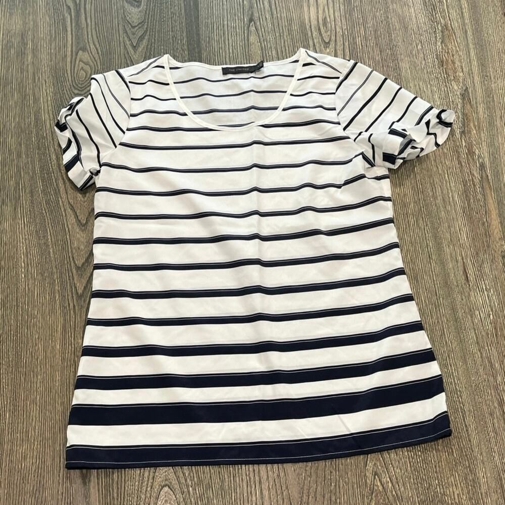 The Limited Womens Striped Blouse Short Sleeve Round Neck White/Blue Size S
